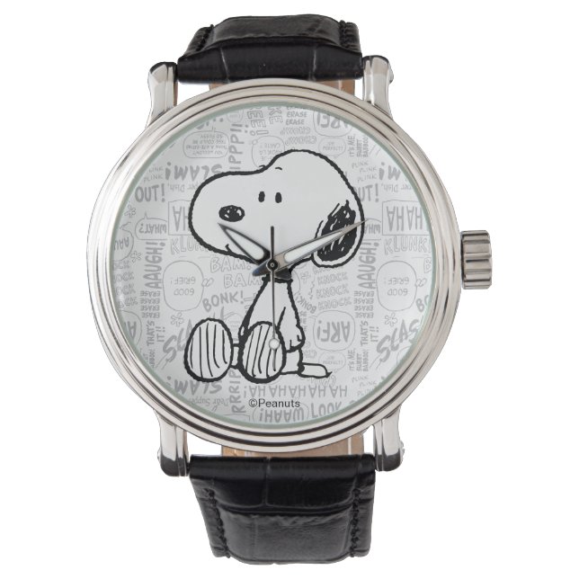 PEANUTS | Snoopy på svartvita Tecknader Armbandsur (Framsida)
