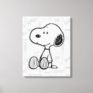 PEANUTS   Snoopy på svartvita Tecknader Canvastryck