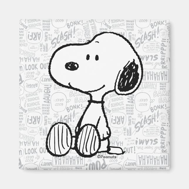 PEANUTS | Snoopy på svartvita Tecknader Magnet (Framsidan)