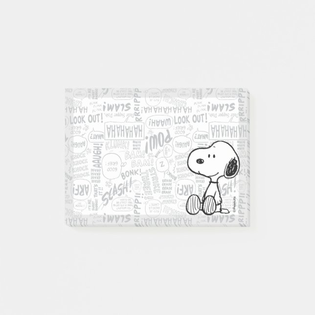 PEANUTS | Snoopy på svartvita Tecknader Post-it Block (Framsida)