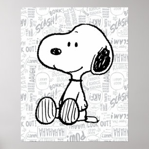 PEANUTS   Snoopy på svartvita Tecknader Poster