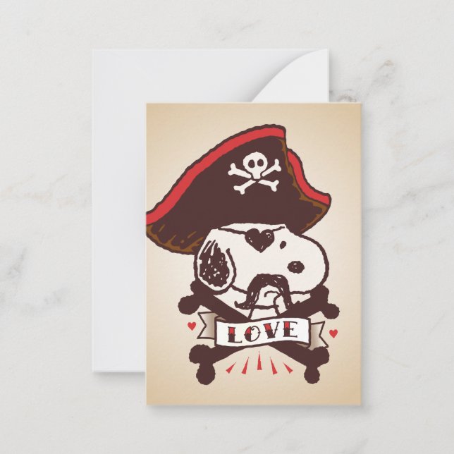 Peanuts | Snoopy Pirate Tattoo Valentine Anteckningskort (Framsida)