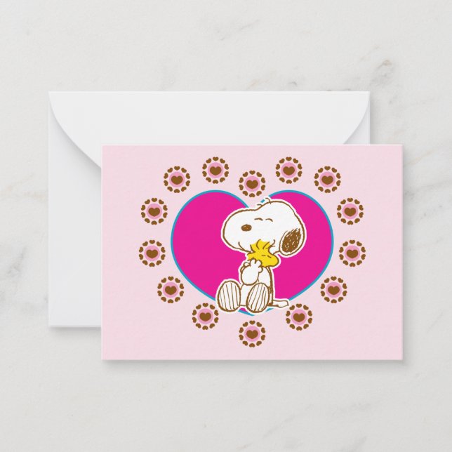 Peanuts | Snoopy & Woodstock Floral Heart Hug Anteckningskort (Framsida)