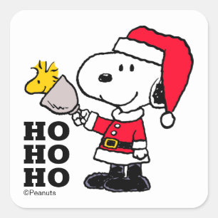 Peanuts Snoopy & Woodstock Ho Ho Ho Fyrkantigt Klistermärke
