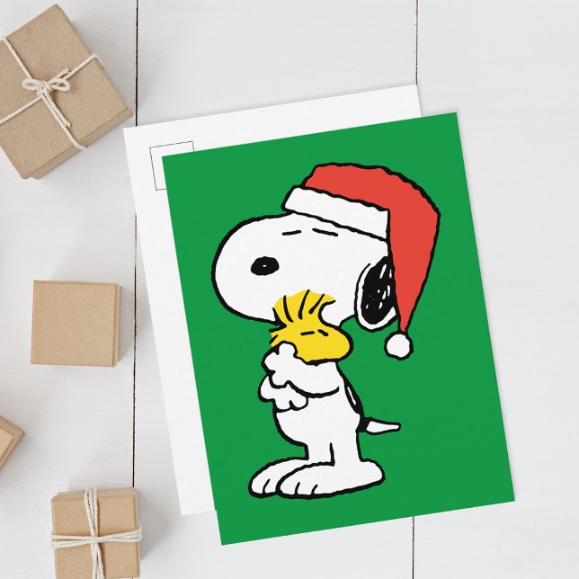 Peanuts | Snoopy & Woodstock Holiday Hugs Vykort (Card on table)