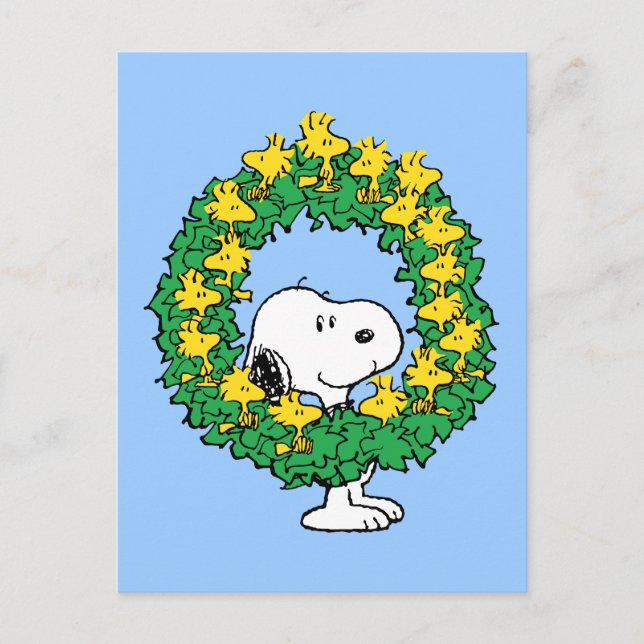 Peanuts | Snoopy & Woodstock Julkrans Vykort (Framsida)