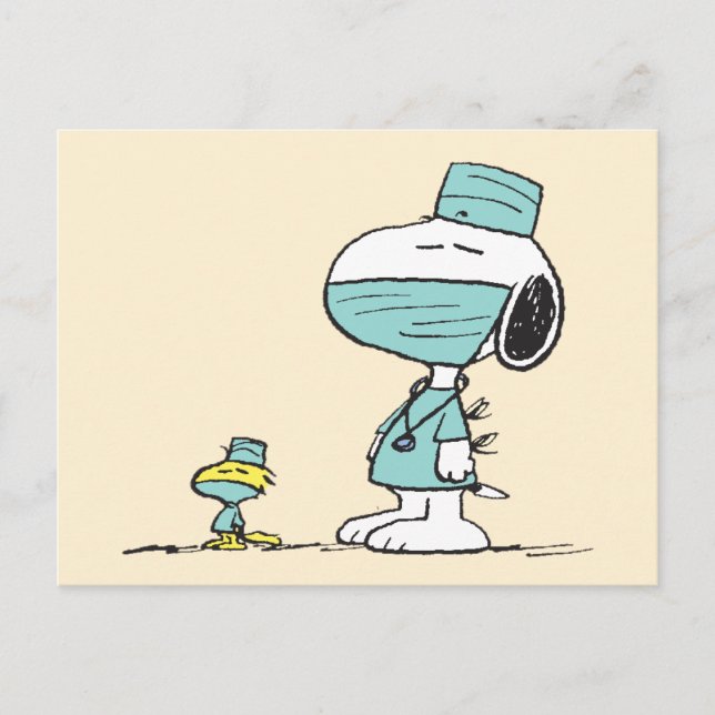 Peanuts | Snoopy & Woodstock Läkare Vykort (Framsida)