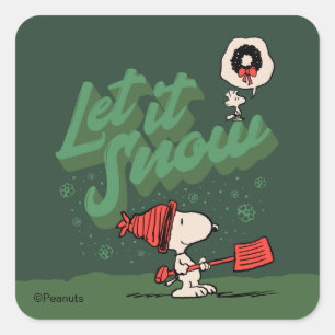 Peanuts Snoopy & Woodstock Låt det snöa Fyrkantigt Klistermärke