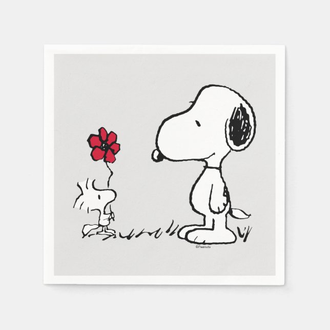 Peanuts | Snoopy & Woodstock Röd & Svart Pappersservett (Framsidan)