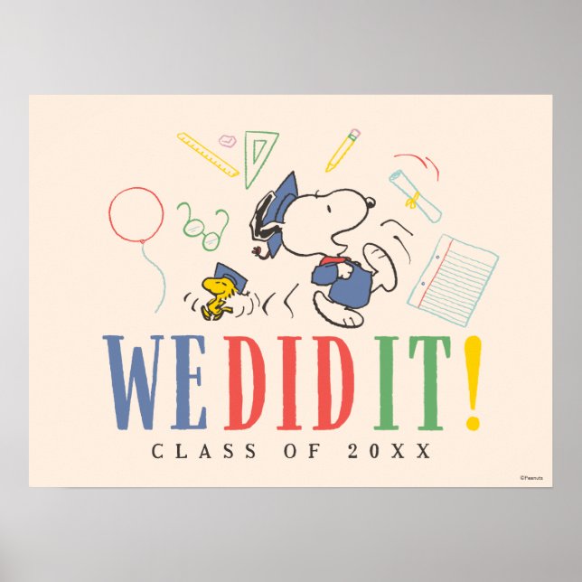 Peanuts Snoopy Woodstock We Did It Graduation Cap Poster (Framsidan)