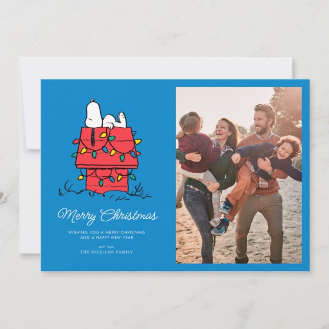 Peanuts | Snoopys hundkoja med lampor Julkort (Framsida)