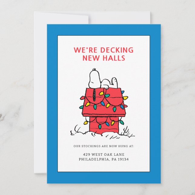 Peanuts | Snoopys hundkoja med lampor Julkort (Framsida)