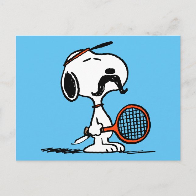 Peanuts | Snoopy's Mustasch Spelar Tennis Vykort (Framsida)