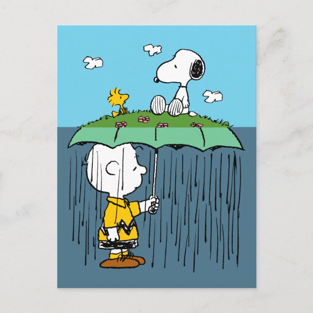 Peanuts | Solig Dag Regnig Dag Hälften & Hälften Vykort (Framsida)