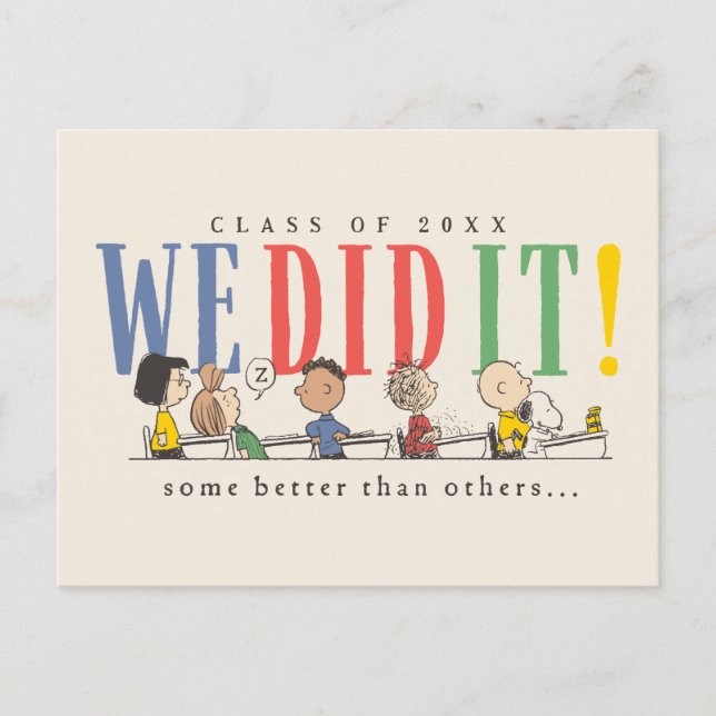 Peanuts We Did It Graduation Funny Quote Snoopy Vykort (Framsida)