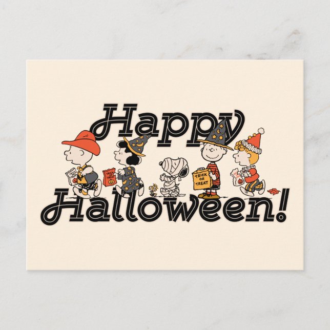 Peanutsgänget Glad Halloween-parad Vykort (Framsida)