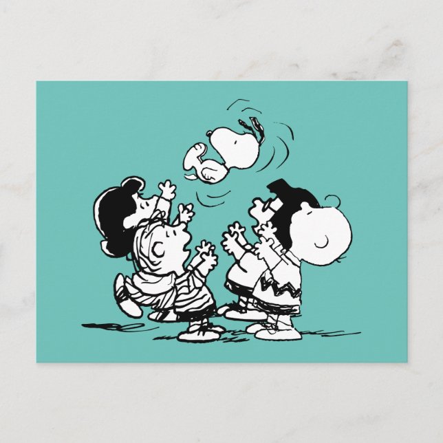 Peanutsgänget lyfter Snoopy Vykort (Framsida)