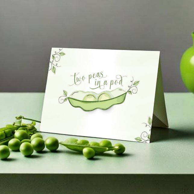 Peapod-Twillingar för cute Baby Shower Tack Kort (Two peas in a pod folding thank you card)