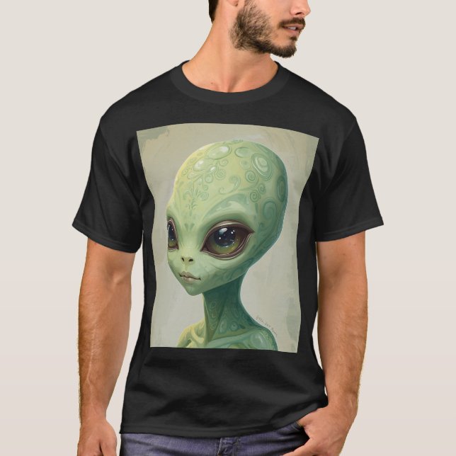 Pear Alien – Minimal Funny Fruit Art T Shirt (Framsida)