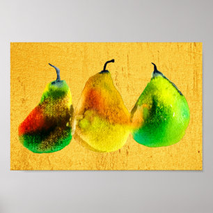 Pear art söt vattenfärgsfrukt poster