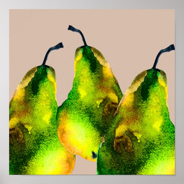 Pear Art, söt vattenfärgsfrukt Poster (Framsidan)