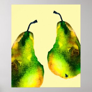Pear Art, söt vattenfärgsfrukt Poster