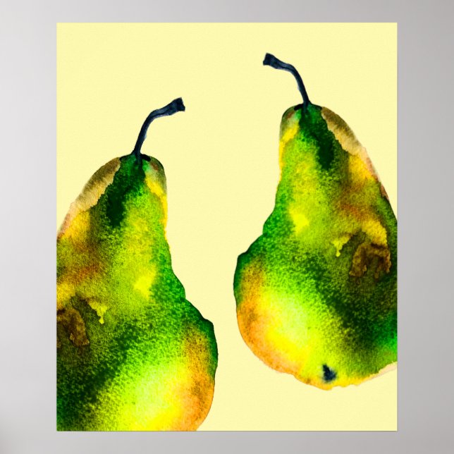 Pear Art, söt vattenfärgsfrukt Poster (Framsidan)