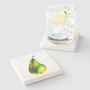 Pear Art, söt vattenfärgsfrukt Stenunderlägg