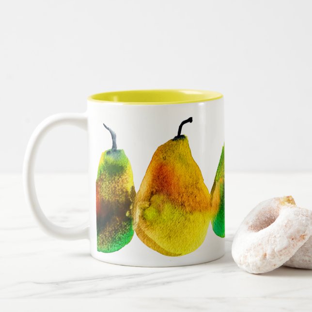Pear art söt vattenfärgsfrukt Tone-kaffe mugg (Med munk)