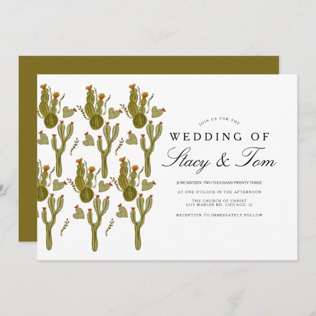 Pear Cactus Hand målade Greenery Bröllop Inbjudningar (Fram/baksida)
