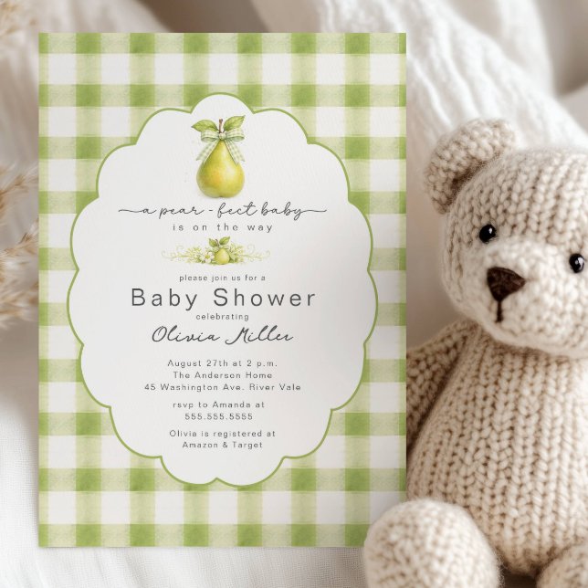 Pear-fect Baby Shower Green Gingham Invite Inbjudningar (Skapare uppladdad)