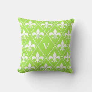 Pear Grönt Fleur de Lis med första monogram Kudde