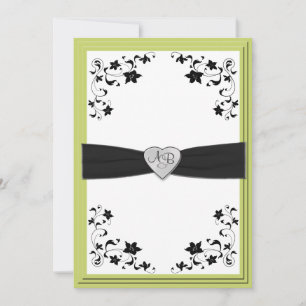 Pear-Grönt och svartvit monogrammad inbjudan