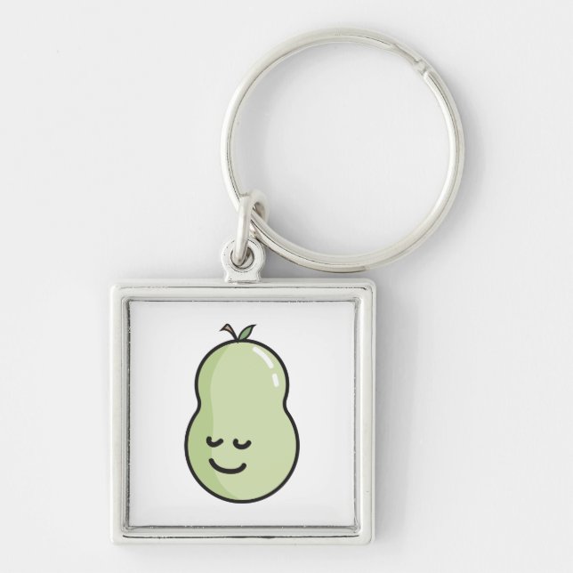 Pear med ett leende fyrkantig silverfärgad nyckelring (Framsidan)