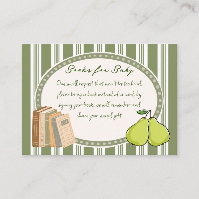 Pear sage green retro baby shower book request tilläggskort (Framsida)