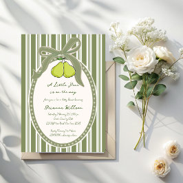 Pear sage green retro stripes baby shower inbjudningar
