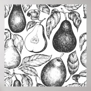 Pear seamless mönster. Hand plockade vintage Poster