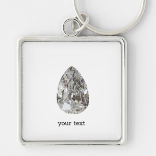 Pear Shaped Diamond Fyrkantig Silverfärgad Nyckelring