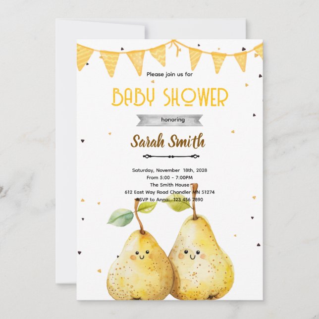 Pear theme party invitation inbjudningar (Framsida)