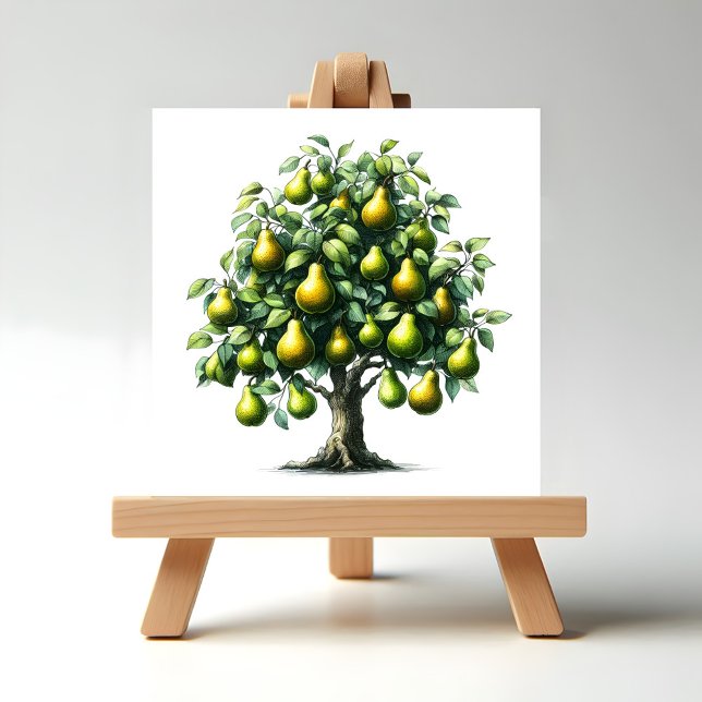 Pear Träd Kakelplatta (Pear Tree Illustration on Easel display stand.)