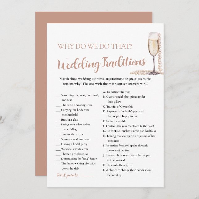 Pearco & Prosecco Bröllop Traditions Möhippa Game Inbjudningar (Fram/baksida)