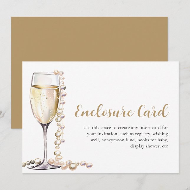 Pearerna och kortet för prosecco-hölje i elegant G Inbjudningar (Fram/baksida)