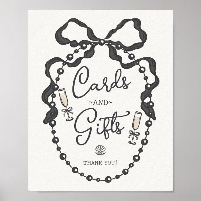 Pearerna och Prosecco Black Bow Cards & Gifts Sign Poster (Framsidan)