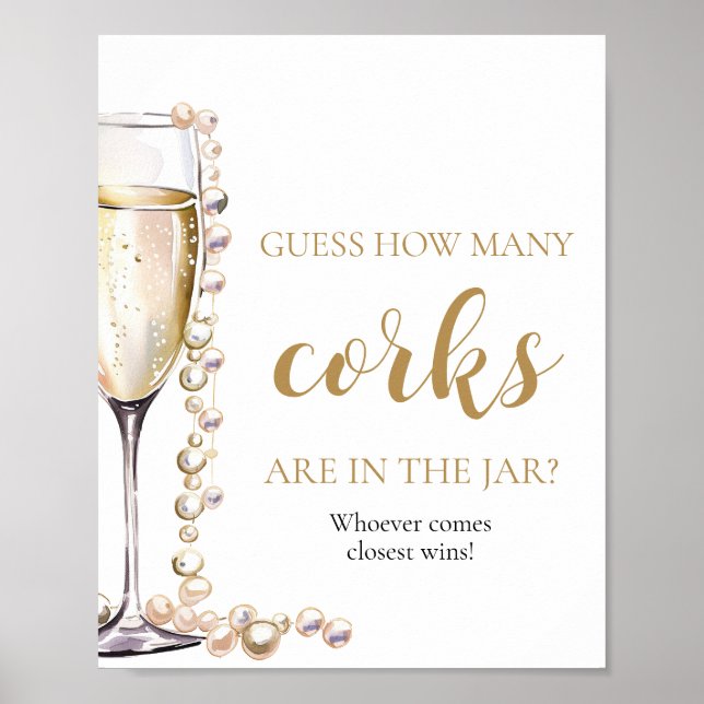 Pearerna och Prosecco gissar hur många Kork-spel Poster (Framsidan)