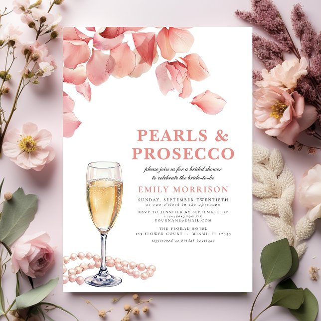 Pearerna och Prosecco Modern Rosa Blommigt Möhippa Inbjudningar (Skapare uppladdad)