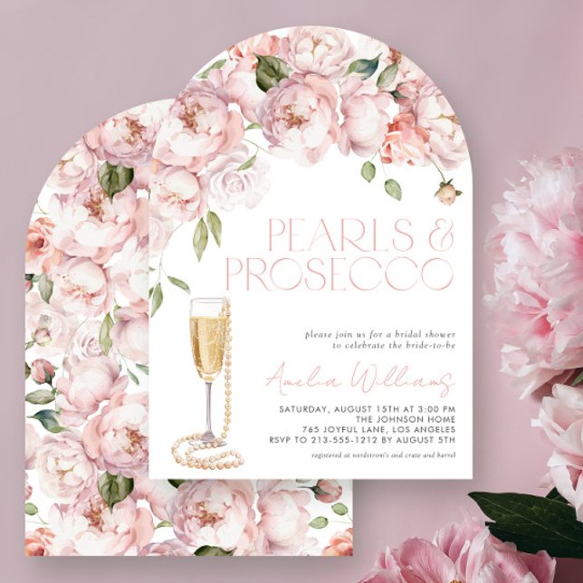 Pearerna och Prosecco Modern Rosa Blommigt Möhippa Inbjudningar (Skapare uppladdad)