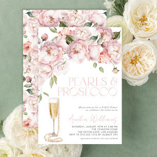 Pearerna och Prosecco Modern Rosa Blommigt Möhippa Inbjudningar