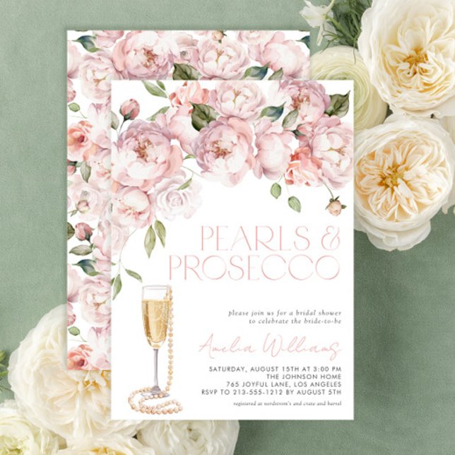 Pearerna och Prosecco Modern Rosa Blommigt Möhippa Inbjudningar (Get ready for a gorgeous bridal shower with this easy to personalize invitation that sets the tone)