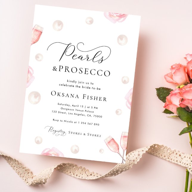 Pearerna och Prosecco Möhippa Modern Elegant Inbjudningar (Skapare uppladdad)