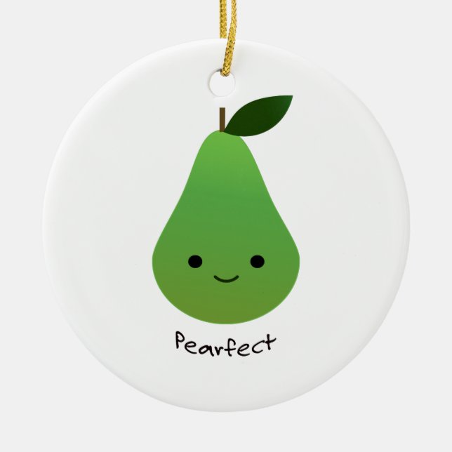 Pearfect Cute Kawaii Pear Julgransprydnad Keramik (Framsidan)
